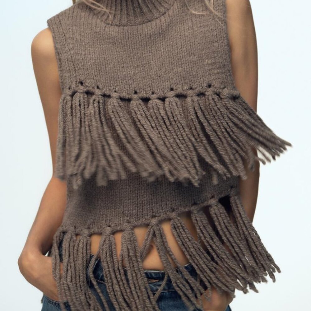 ZARA - FRINGED KNIT VEST TOP
